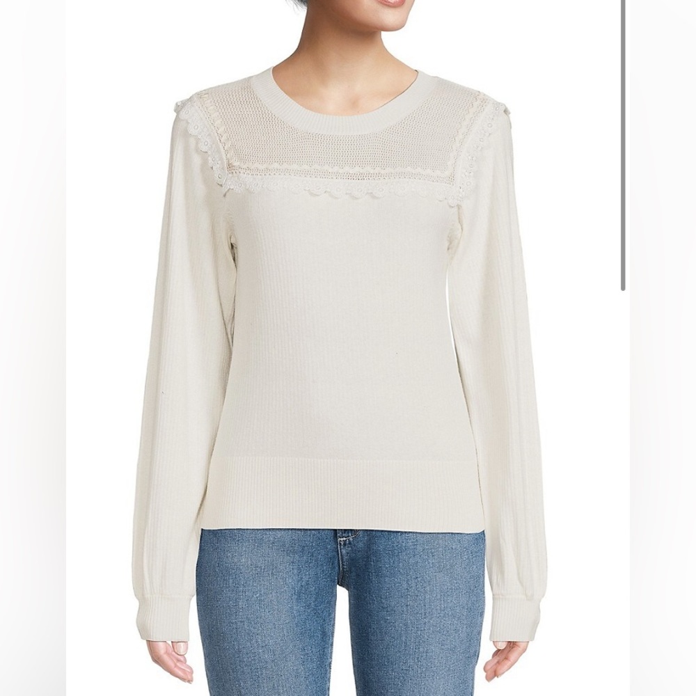 ELLIE TAHARI IVORY LACE SWEATER SIZE M